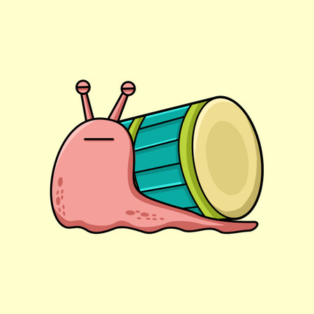 Snail and drum. Vector illustration in cartoon style. Isolated on white background.のイラスト素材