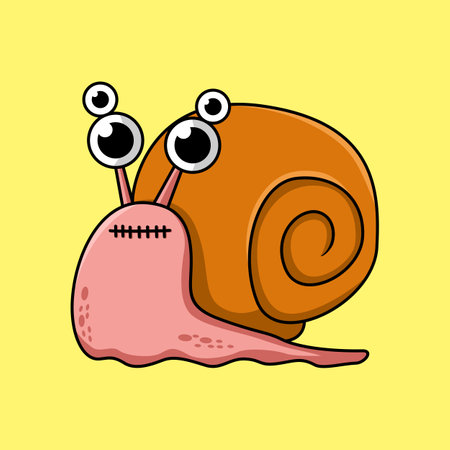 Cute cartoon snail. Vector illustration. Isolated on yellow background.のイラスト素材