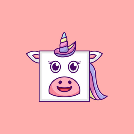 Cute cartoon unicorn. Vector illustration. Isolated on pink background.のイラスト素材