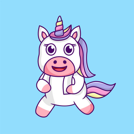 Cute cartoon unicorn character. Vector illustration in a flat style.のイラスト素材