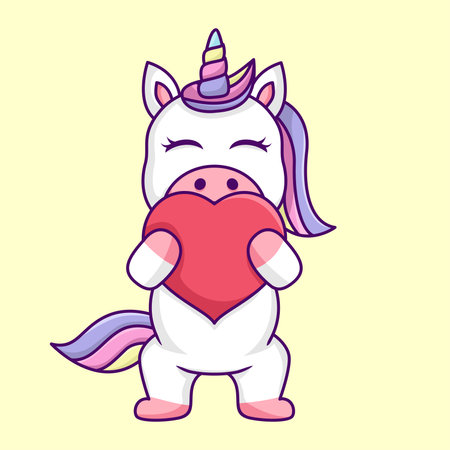 Cute unicorn with heart. Vector illustration in a flat style.のイラスト素材