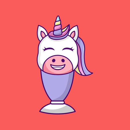 Cute cartoon unicorn with horn. Vector illustration, flat design.のイラスト素材