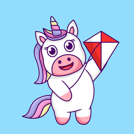 Cute cartoon unicorn with diamond. Vector illustration in a flat styleのイラスト素材