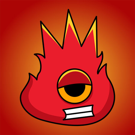 Funny red monster with big eyes. Vector illustration on red background.のイラスト素材
