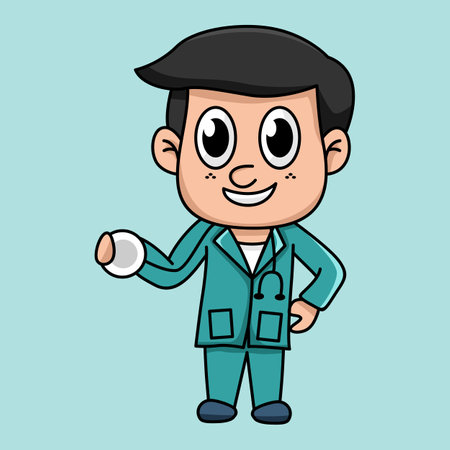 Cute Cartoon Doctor Character - Vector Illustration, Editable strokeのイラスト素材
