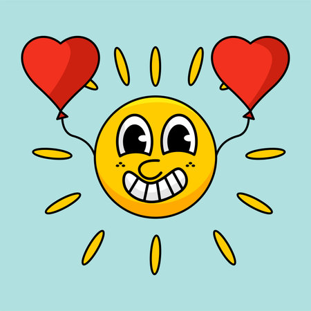 Smiling sun with balloons in the form of heart. Vector illustration.のイラスト素材