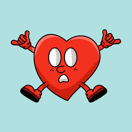 Funny heart character with hands up, vector illustration. Flat design.のイラスト素材