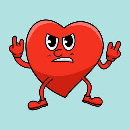 Funny cartoon heart character with emotions. Vector illustration. Love symbol.のイラスト素材
