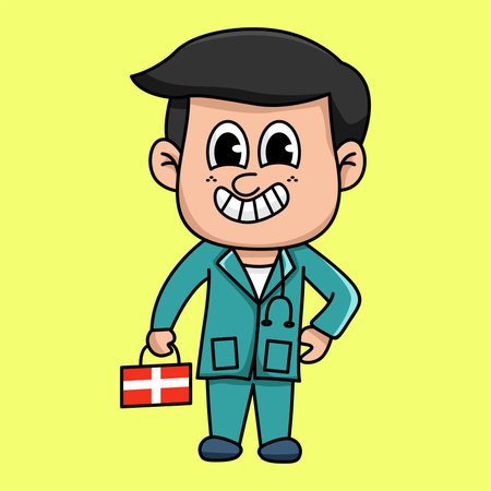 Cartoon Doctor with a Gift Box - Vector Character Illustration Designのイラスト素材