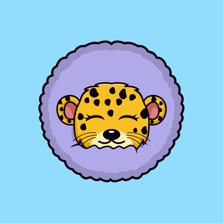 Leopard cartoon in purple round frame. Vector illustration for your designのイラスト素材