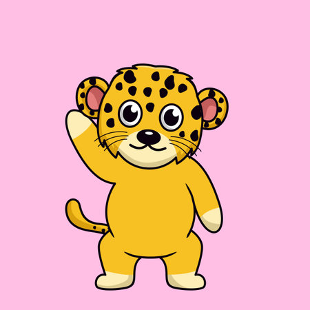 Cute cartoon leopard. Vector illustration isolated on pink background.のイラスト素材