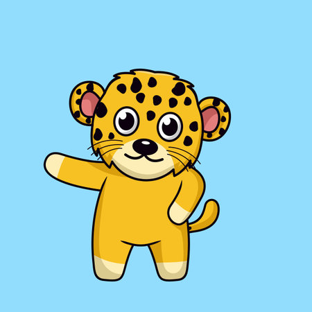 Cute cartoon leopard. Vector illustration isolated on blue background.のイラスト素材