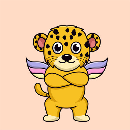 Cute cartoon leopard with wings. Vector illustration for your designのイラスト素材