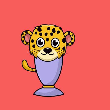 Cute cartoon leopard in a vase. Vector illustration.のイラスト素材