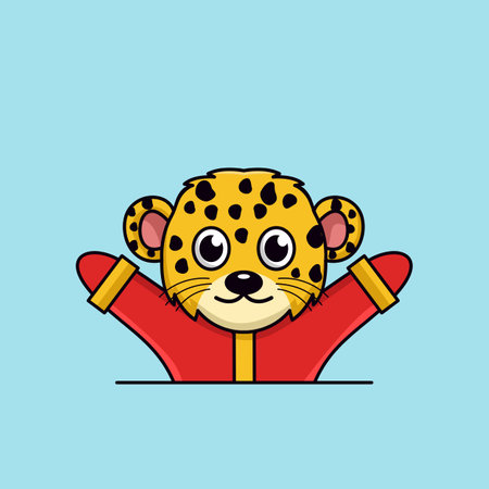 Cute cartoon leopard in a red sweater. Vector illustration.のイラスト素材