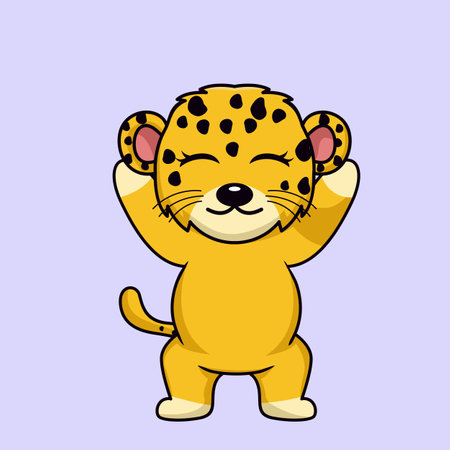 Cute cartoon leopard. Vector illustration. Isolated on purple background.のイラスト素材