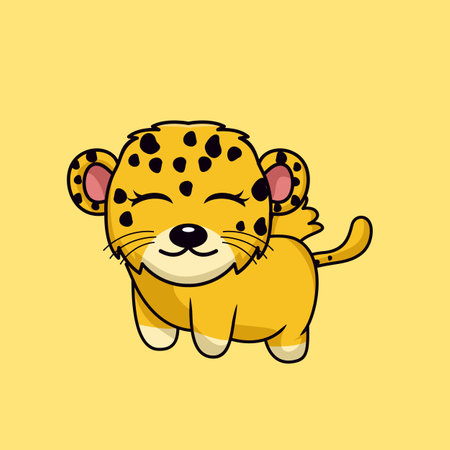 Cute cartoon leopard character isolated on yellow background. Vector illustrationのイラスト素材