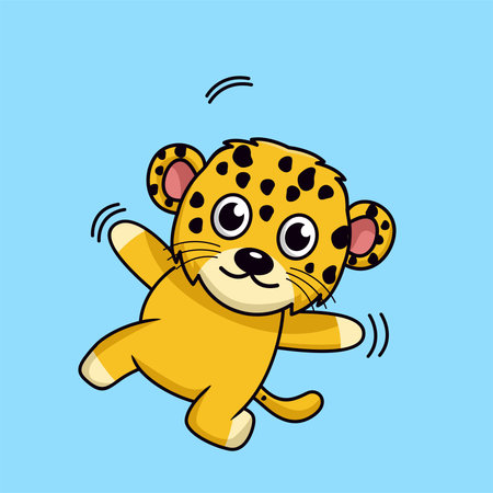 Cute cartoon leopard running. Vector illustration of a cute animal.のイラスト素材
