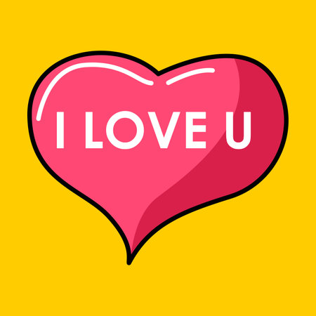 I love you. Red heart on yellow background. Vector illustration.のイラスト素材