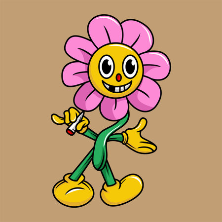 Cute cartoon flower character. Vector illustration isolated on white background.のイラスト素材