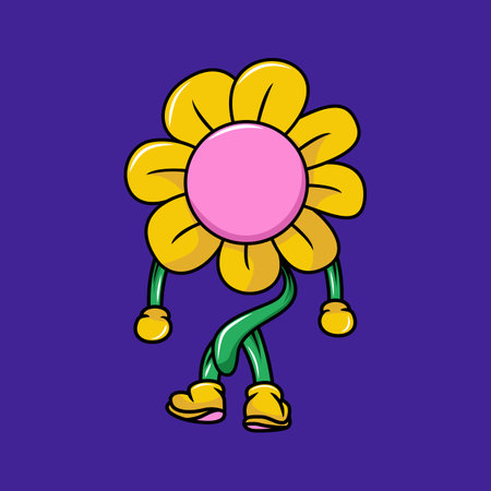 Cute cartoon sunflower. Vector illustration. Isolated on purple background.のイラスト素材