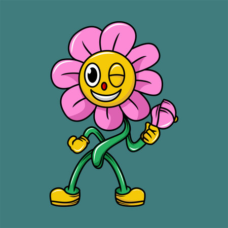 Cute cartoon flower character. Vector illustration of a cute flower.のイラスト素材