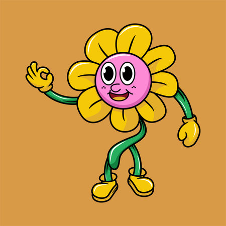 Sunflower character illustration cartoon in retro design styleのイラスト素材