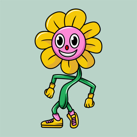 Cartoon flower with skates. Vector illustration on blue background.のイラスト素材