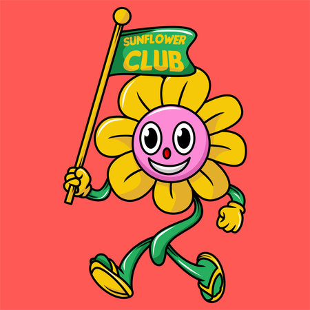Sunflower character illustration cartoon in retro design styleのイラスト素材