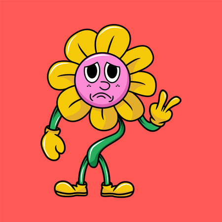 Cute flower with sad face. Vector illustration in cartoon style.のイラスト素材