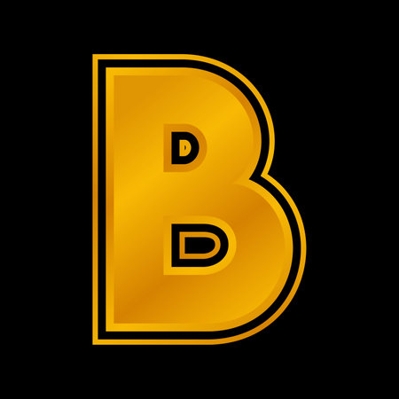 Gold letter B on a black background. Vector illustration for your design.のイラスト素材
