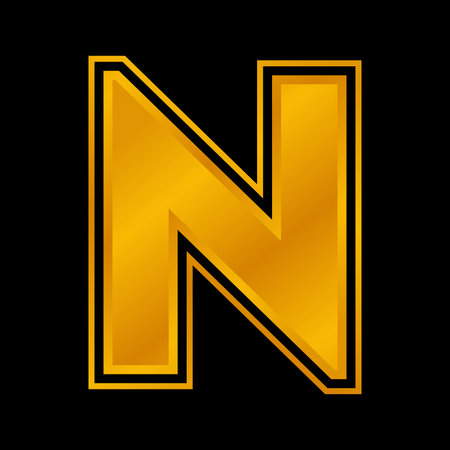 Gold letter N on a black background. Vector illustration. Eps 10.のイラスト素材