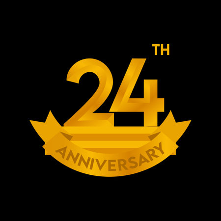 24th Years Anniversary Celebration Golden Colored Vector Template Design Illustrationのイラスト素材