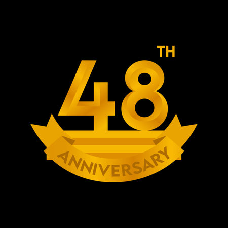 Anniversary emblems with gold ribbon on black background. Vector illustration.のイラスト素材