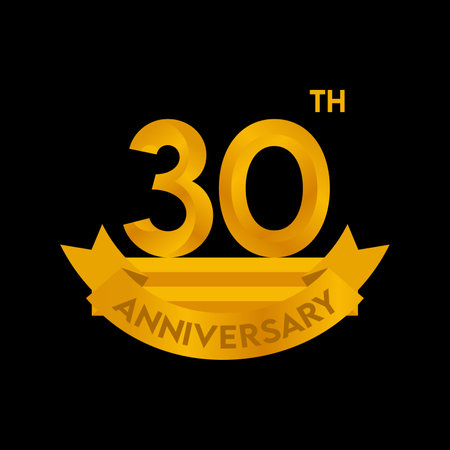 30 Years Anniversary Celebration Vector Template Design Illustration Gold Elegantのイラスト素材