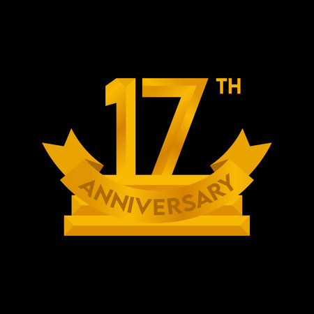 17th Years Anniversary Celebration Golden Number with Ribbon Vector Template Design Illustrationのイラスト素材