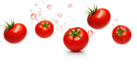 Tomatoes in water splash on a white background. Vector illustration.の素材