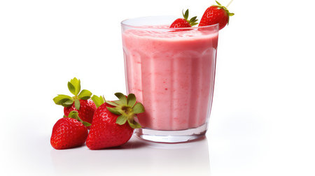 strawberry milkshake in a glass on a white backgroundの素材