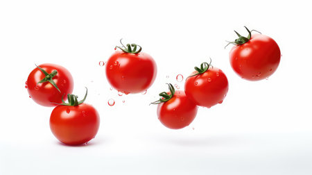 Tomatoes with water drops isolated on white background. 3d illustrationの素材