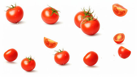 Tomatoes isolated on white background. 3D illustration. Top view.の素材