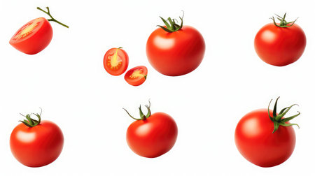 Tomatoes on a white background. 3d rendering, 3d illustration.の素材