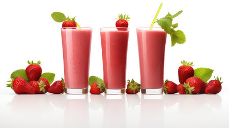strawberry smoothies isolated on white background. 3d illustrationの素材