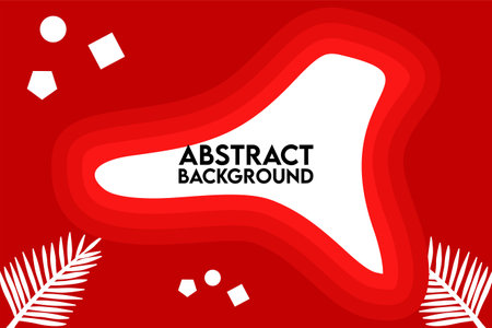 Abstract red background with geometric shapes and palm leaves. Vector illustration.のイラスト素材