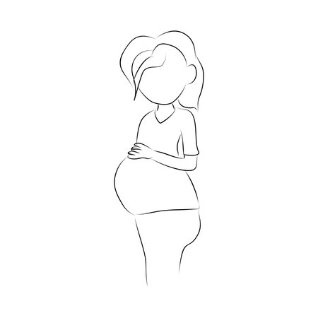Pregnant woman. Hand drawn vector illustration. Outline.のイラスト素材