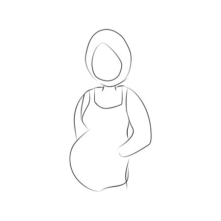 continuous line drawing of pregnant woman on white background. Vector illustrationのイラスト素材