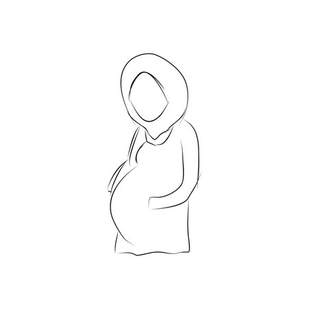 Pregnant woman in hijab. Outline drawing. Vector illustration.のイラスト素材