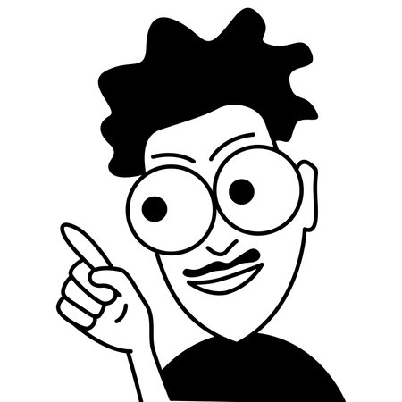 young man with eyeglasses smiling cartoon vector illustration graphic design in black and whiteのイラスト素材