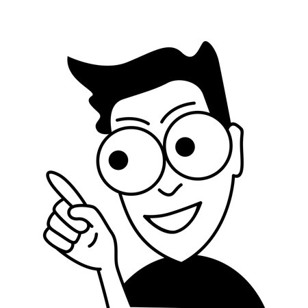 man with glasses and pointing finger vector illustration graphic design in black and whiteのイラスト素材