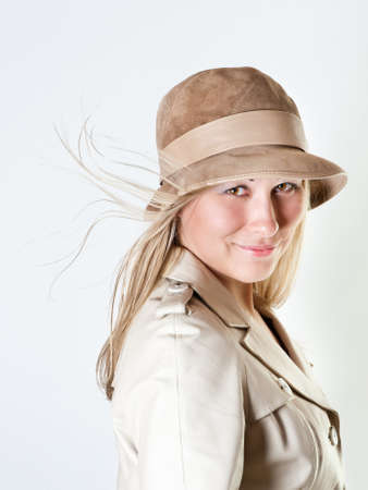 Portrait of a girl in a leather coatの写真素材