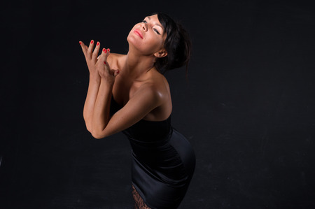 pretty young fashion model posing in studioの写真素材